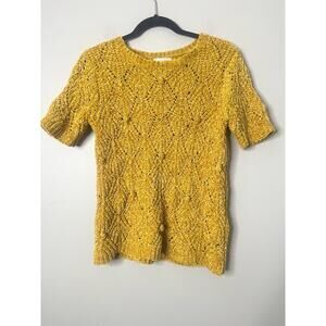 Loft Outlet Knob Knit Chenille Short Sleeve Sweater Mustard Yellow Size Medium